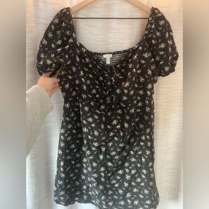 H&M Black Floral Puff Sleeve Dress